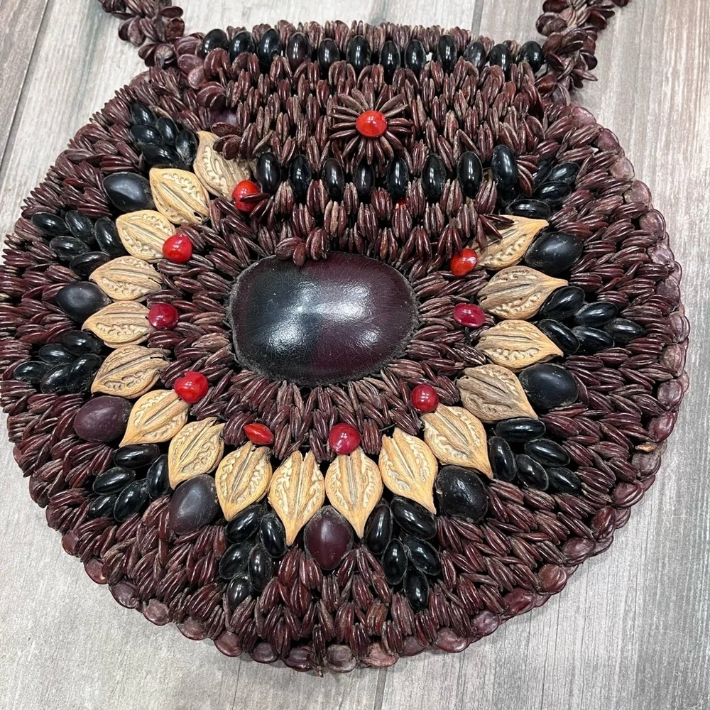 Vintage Apple Seed Purse Handcrafted Hippie Bag Boho Festival 1960’s Folk art